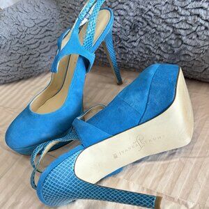 Ivanka Trump Blue Suede Platform Stiletto Heel Ankle Strap Buckle